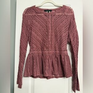 BCBGMaxAzria Textured Lace Peplum Blouse in Rose size M